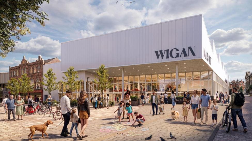 Wigan Indoor Market: Only 21 Stalls in New Fettlers Building — Wigan news photo (BBC Manchester)